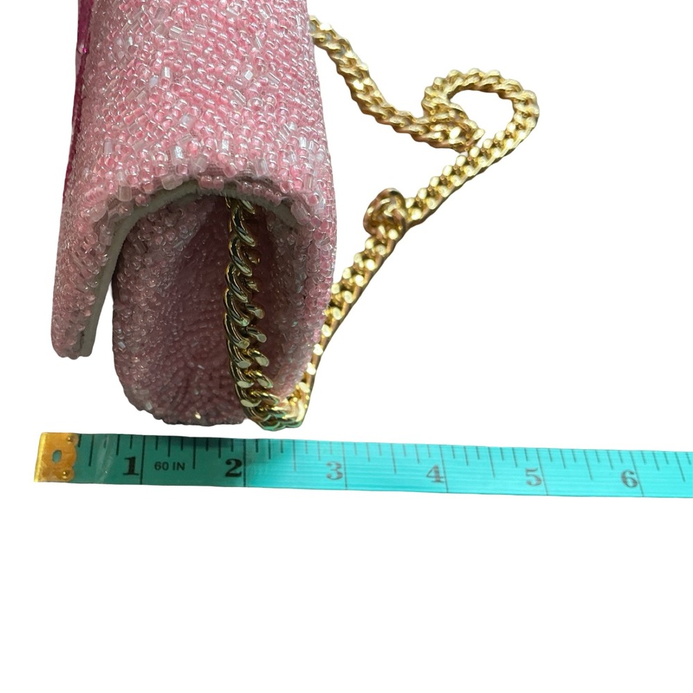 Island to East Side Zoey Pink Beaded Clutch Bag Personalized Gold Chain Strap - Picture 5 of 7